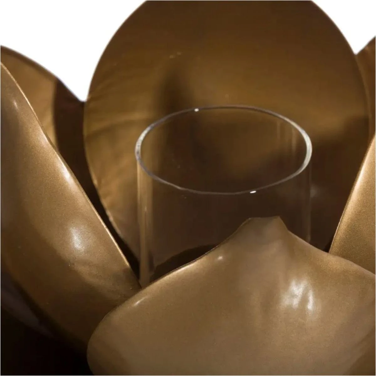 Bougeoir Dambiance Lotus En Métal Doré Et Verre Diam:20 Cm
