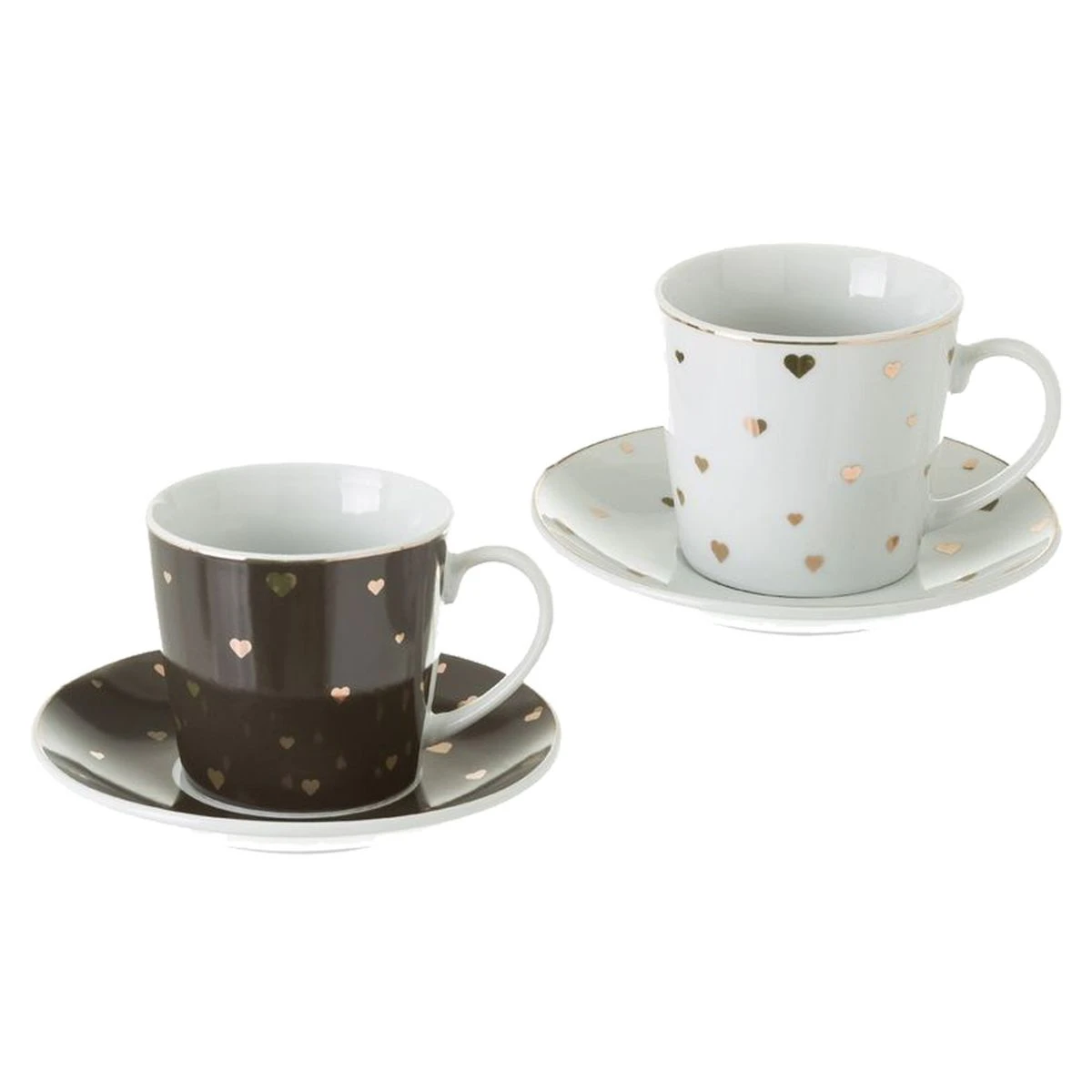Coffret 4 Tasses Avec Soucoupes En Porcelaine - Coeur Or