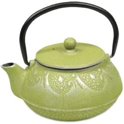 Théière Tetsubin En Fonte Japonaise Vert à Vagues 0.6 L