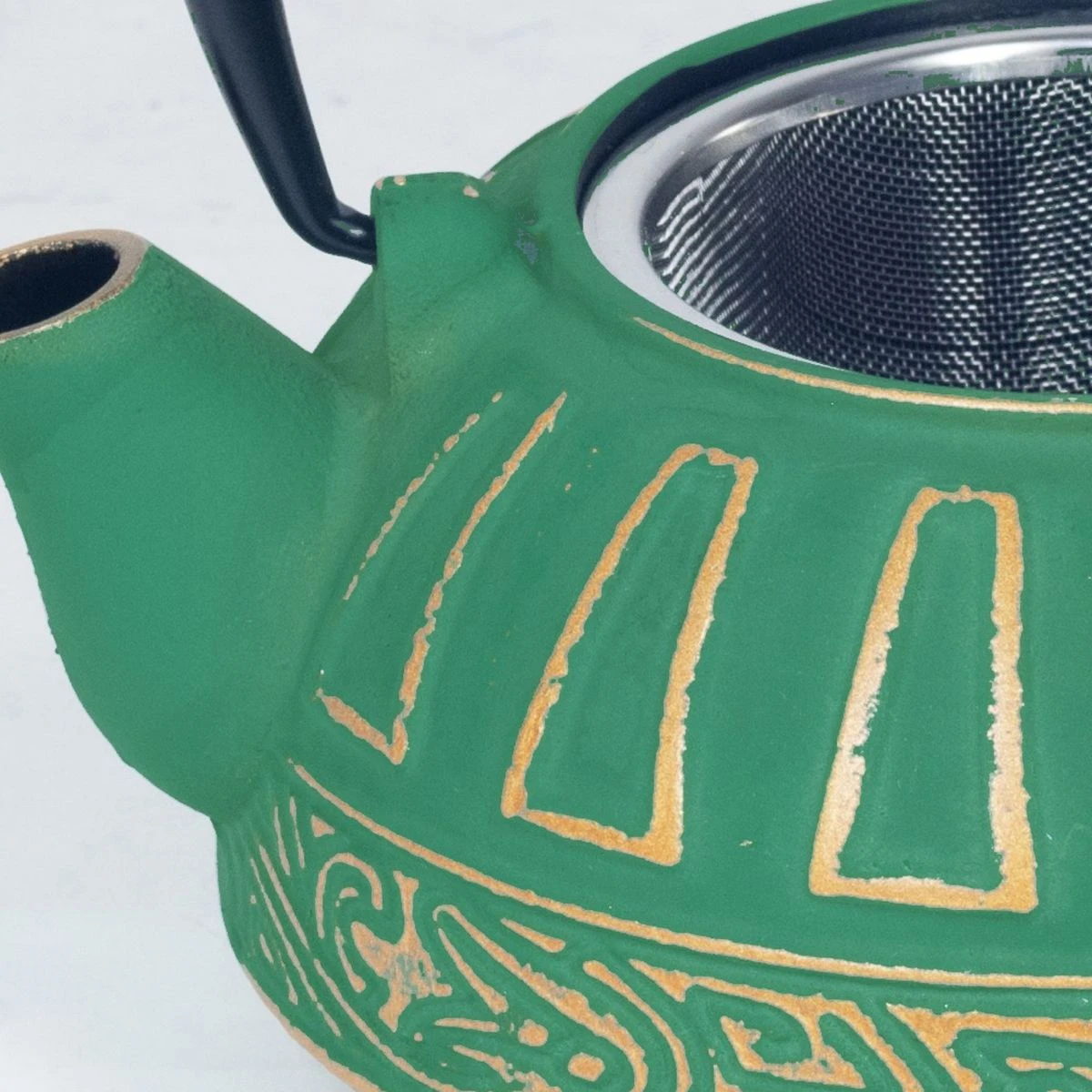 Théière Japonaise En Fonte émaillée Verte Et Or 0.8 Litre