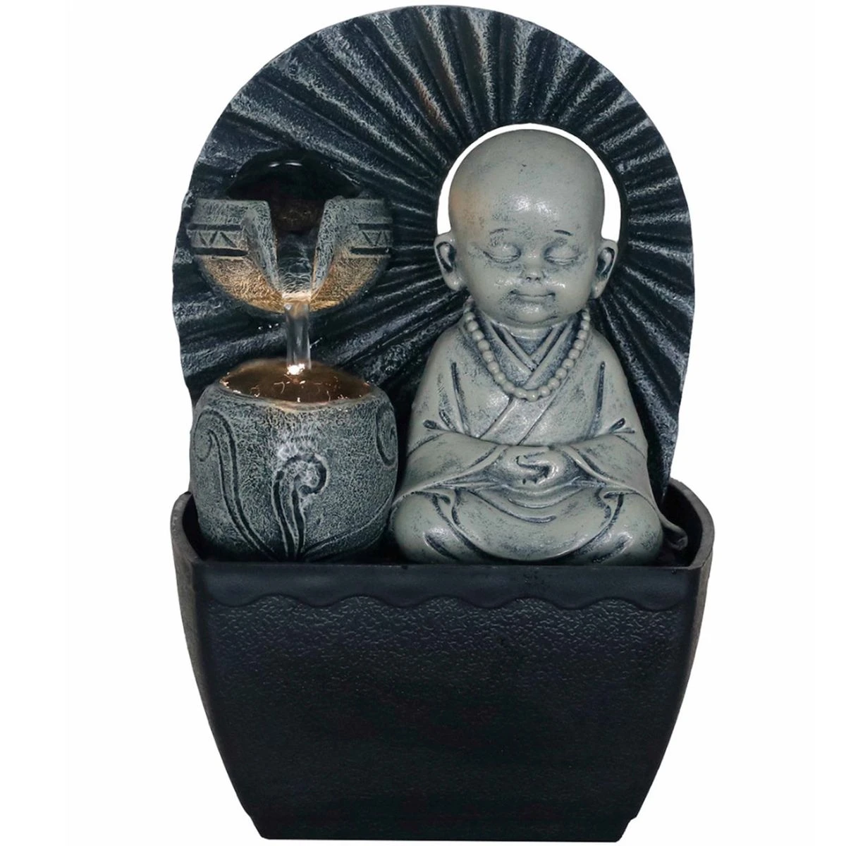 Fontaine Petit Moine Bouddhiste En Résine 19 Cm