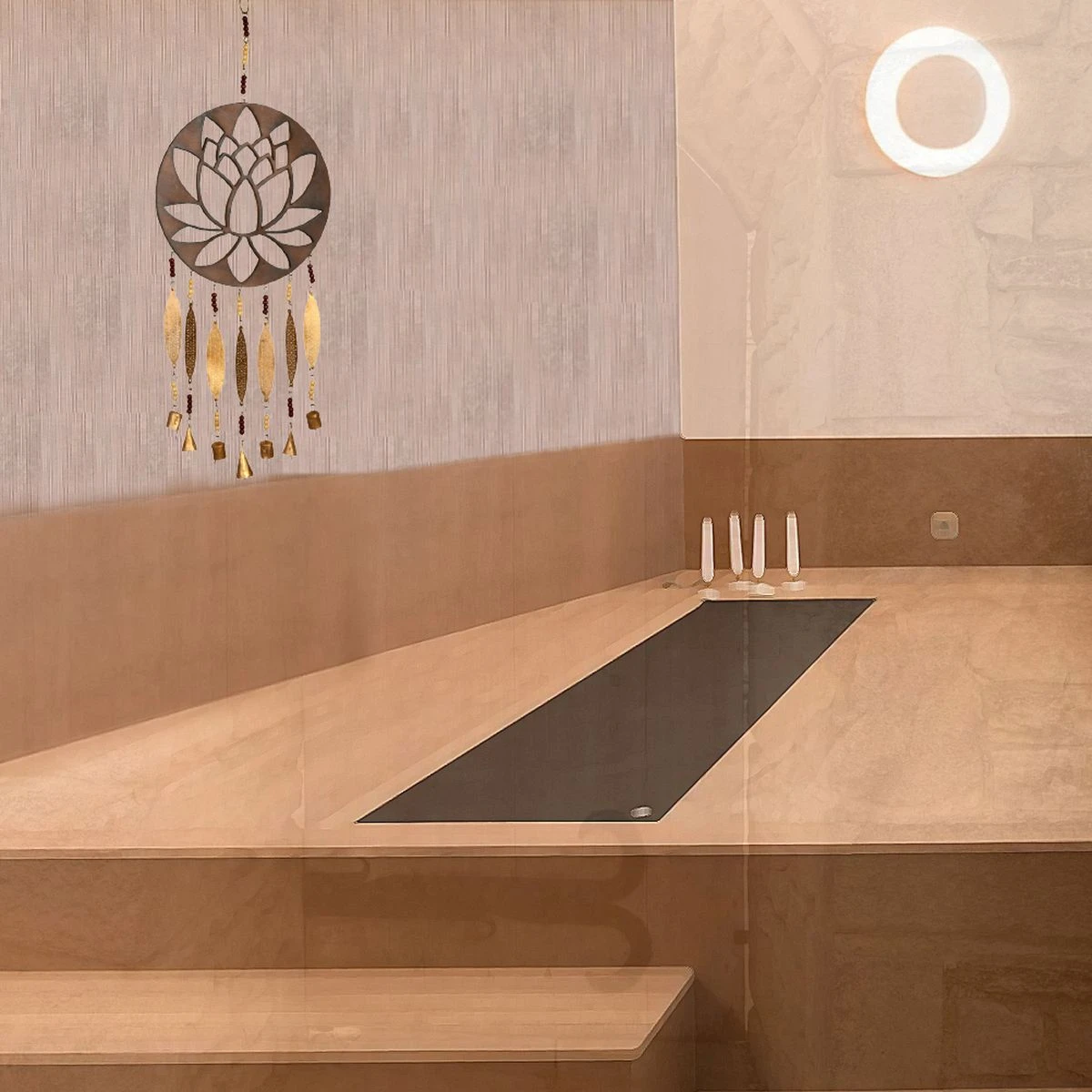 Suspension Lotus En Bois Et Métal Brun - 68 Cm