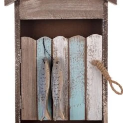 Boite à Clés En Bois Vieilli Cabine De Plage 29 Cm
