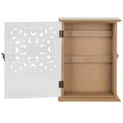 Boite à Clés En Bois Sculpté Patiné Blanc