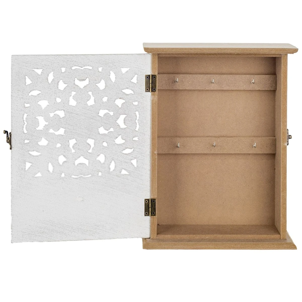 Boite à Clés En Bois Sculpté Patiné Blanc