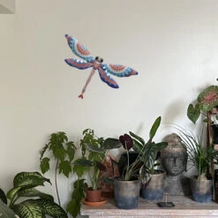 Décoration Murale Libellule En Métal Orange Et Bleu 30 Cm