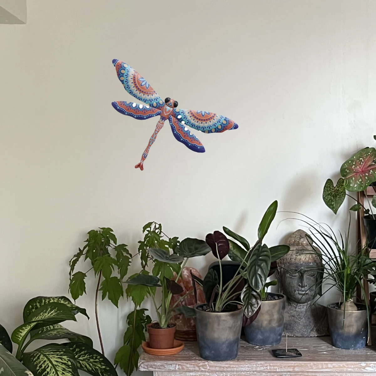 Décoration Murale Libellule En Métal Orange Et Bleu 30 Cm