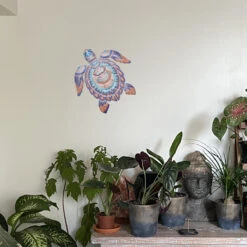 Décoration Murale Tortue En Métal Orange Et Bleu 31 Cm
