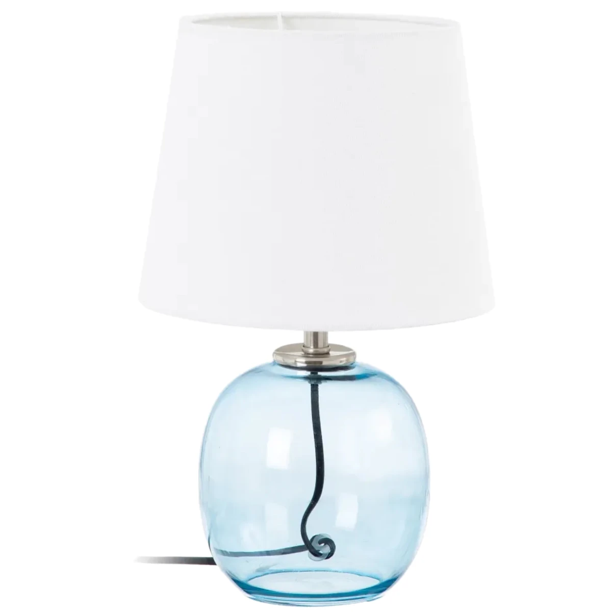 Lampe En Verre Bleu - Abat Jour En Lin – Image 4