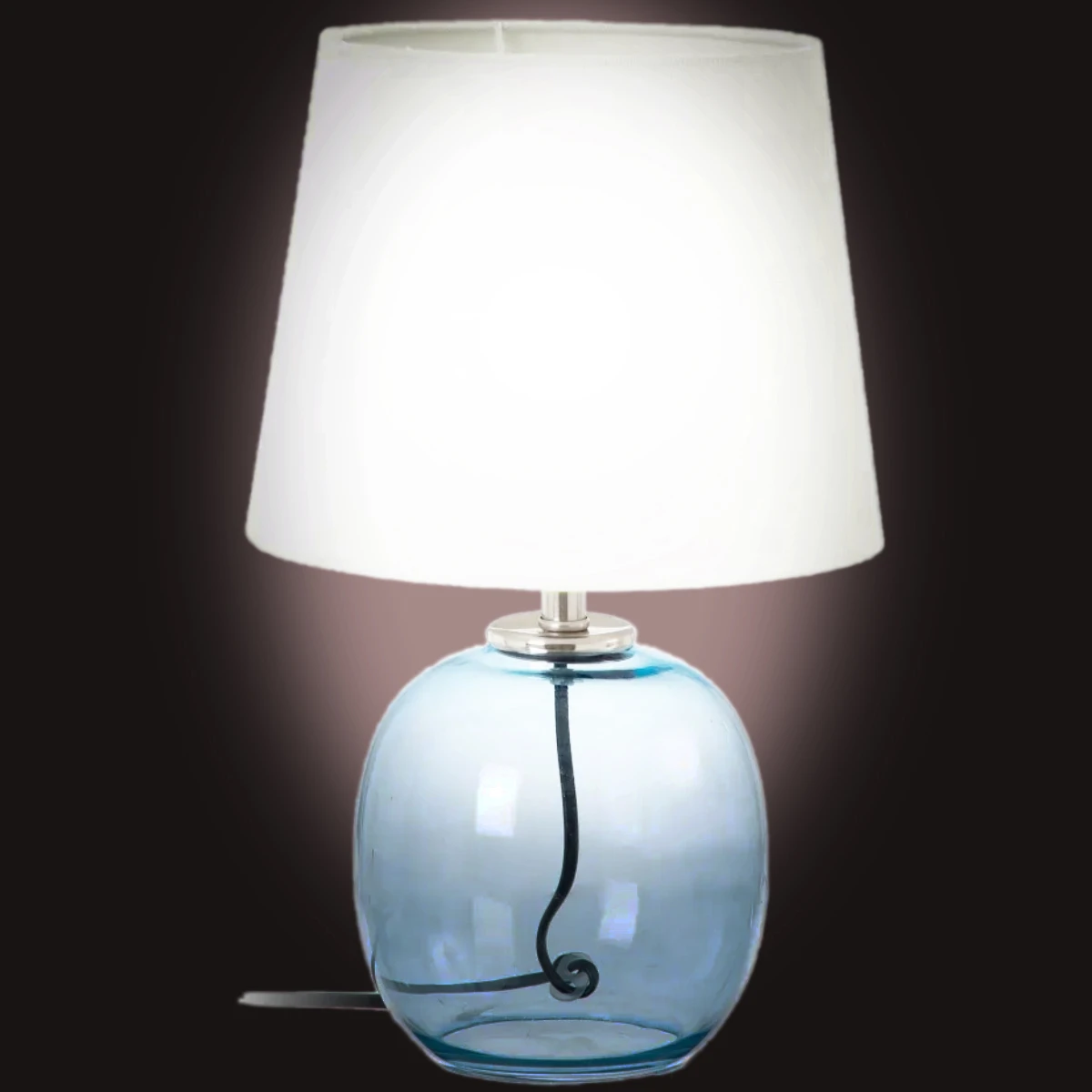 Lampe En Verre Bleu - Abat Jour En Lin