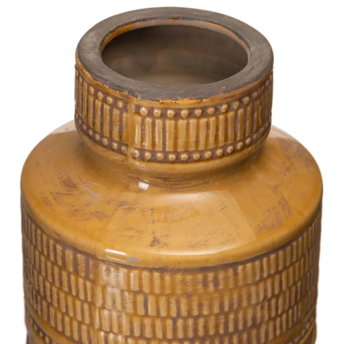 Vase Patiné De Couleur Moutarde En Céramique 31 Cm