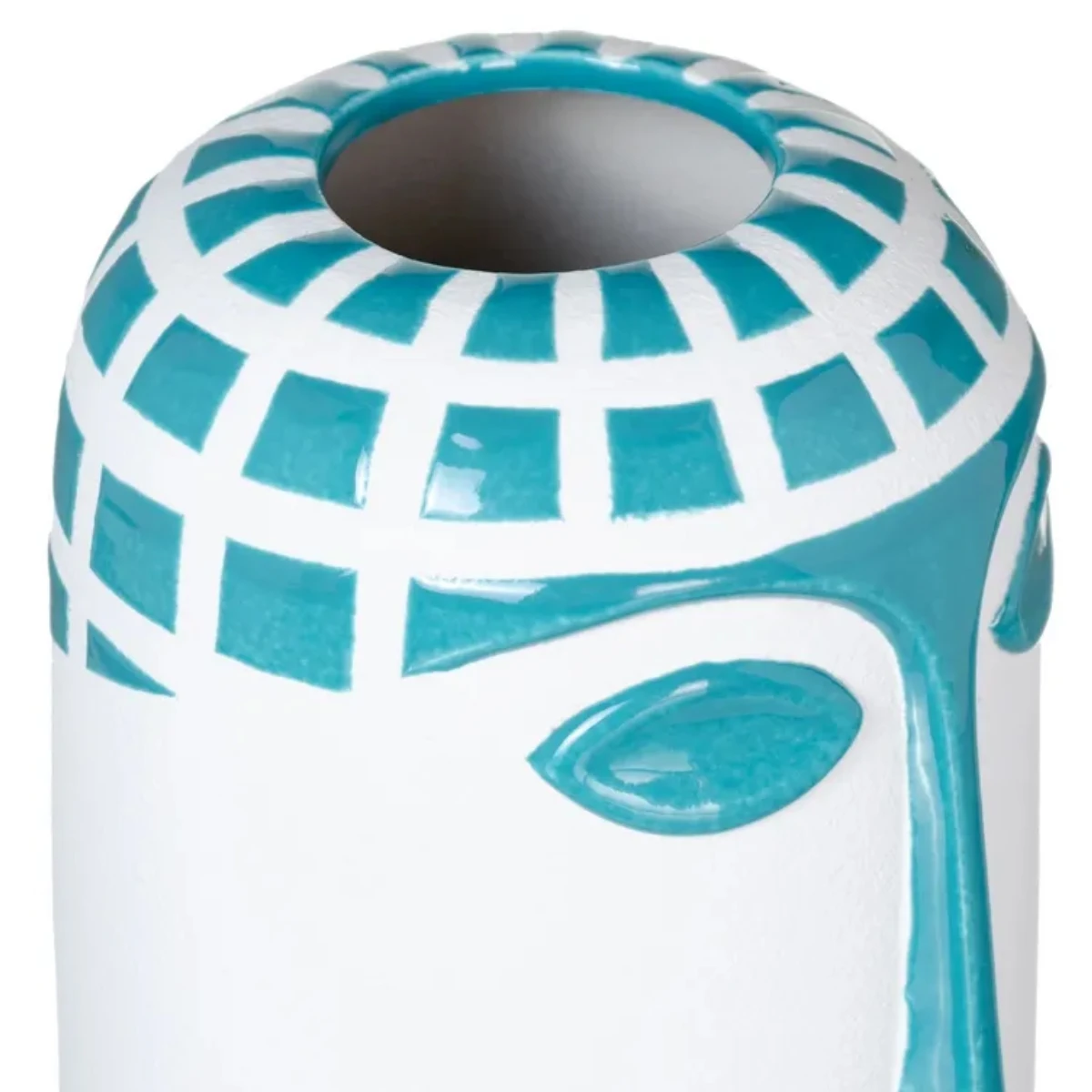 Vase Visage En Céramique Blanche Et Turquoise 20 Cm – Image 2