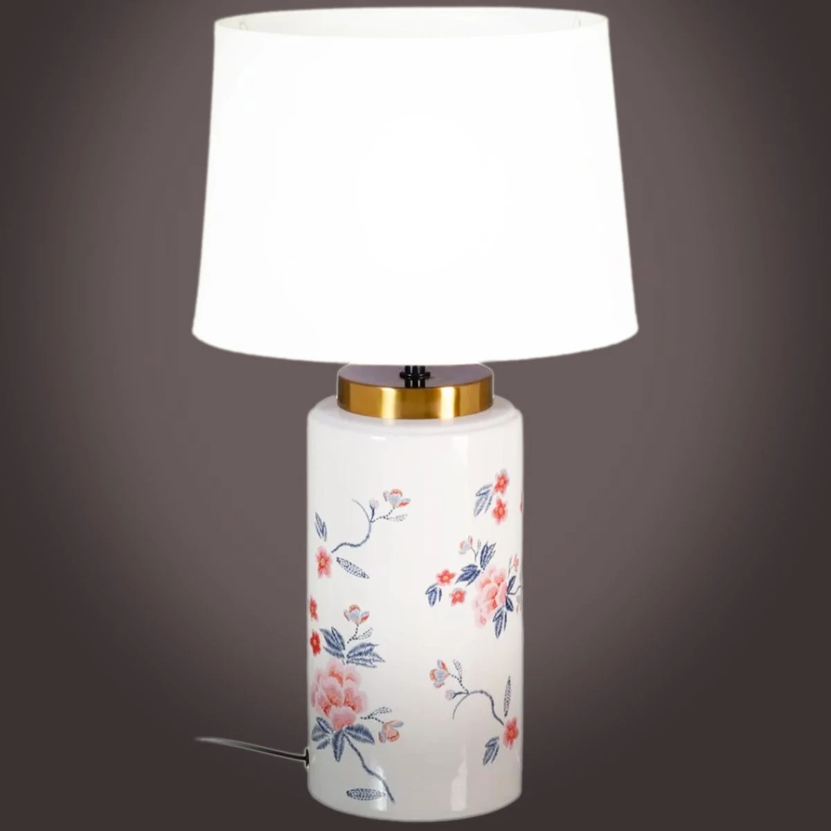 Lampe Floral Avec Abat Jour Blanc - 50 Cm