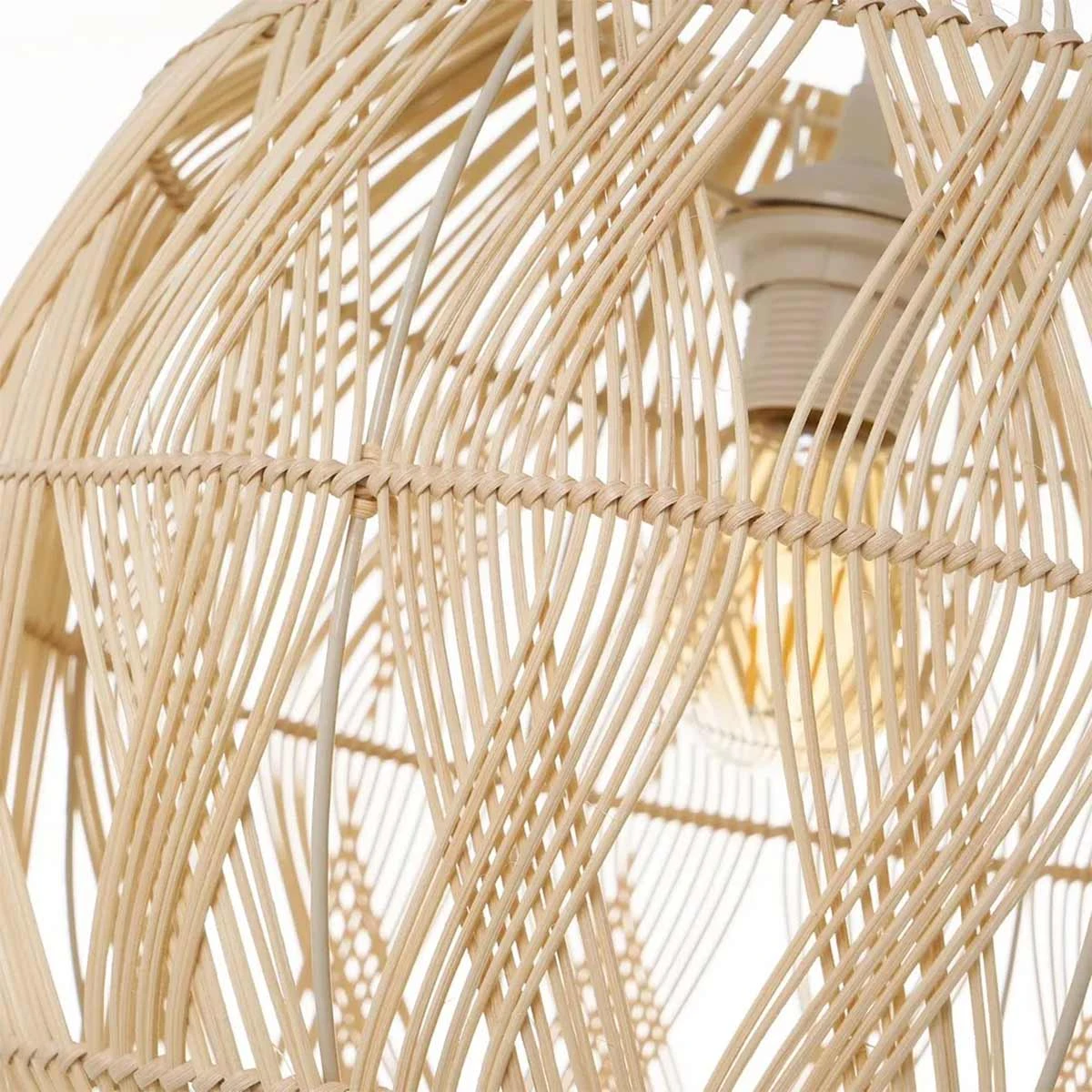 Lustre Rond En Rotin Naturel 36 Cm