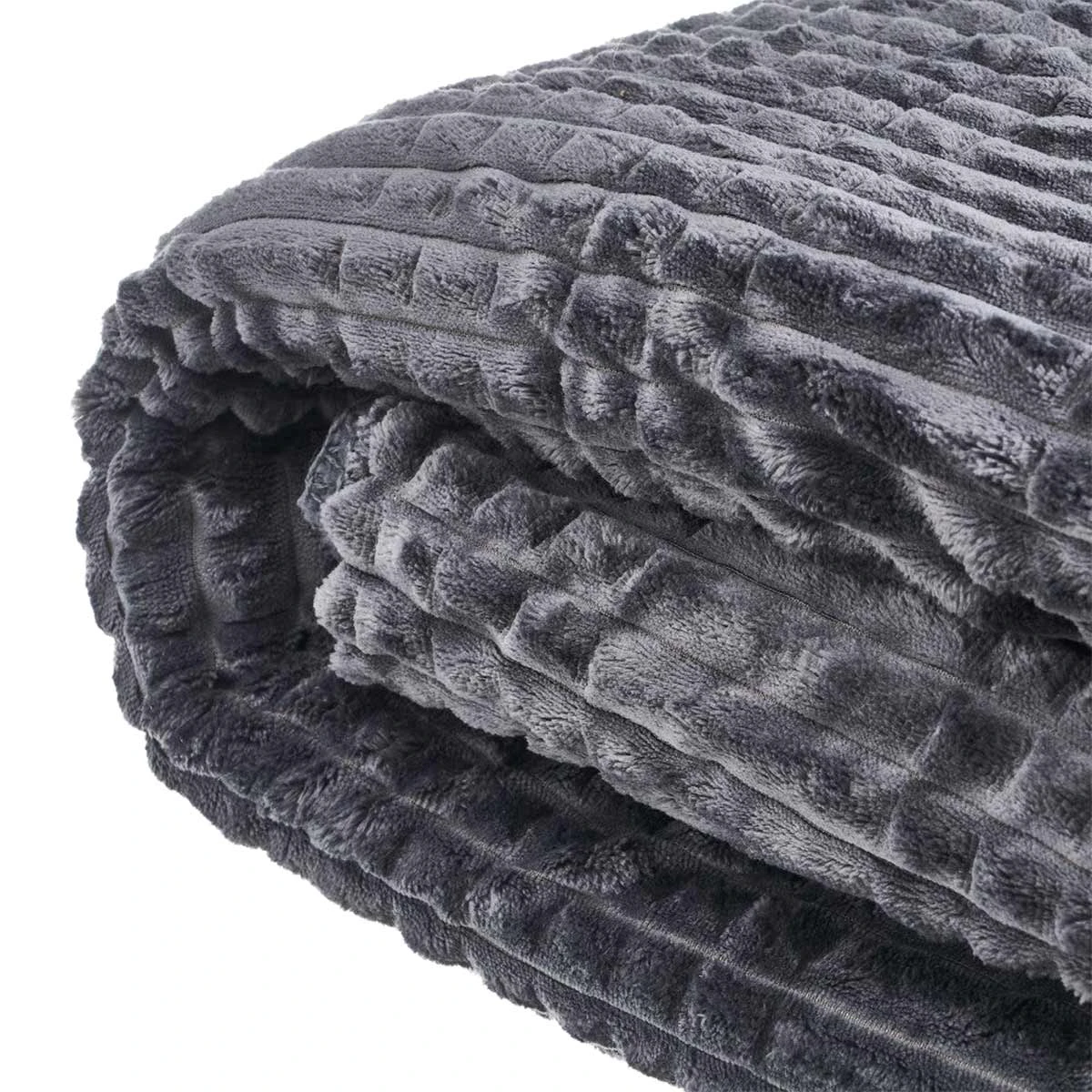 Plaid En Velours Côtelé Sherpa Gris 125 X 150 Cm – Image 3