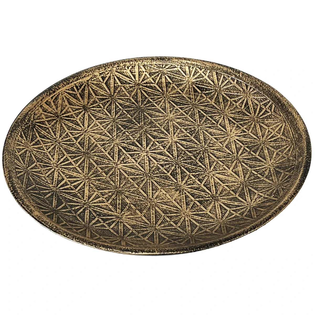 Plateau Rond En Bois Patiné Doré – Image 3