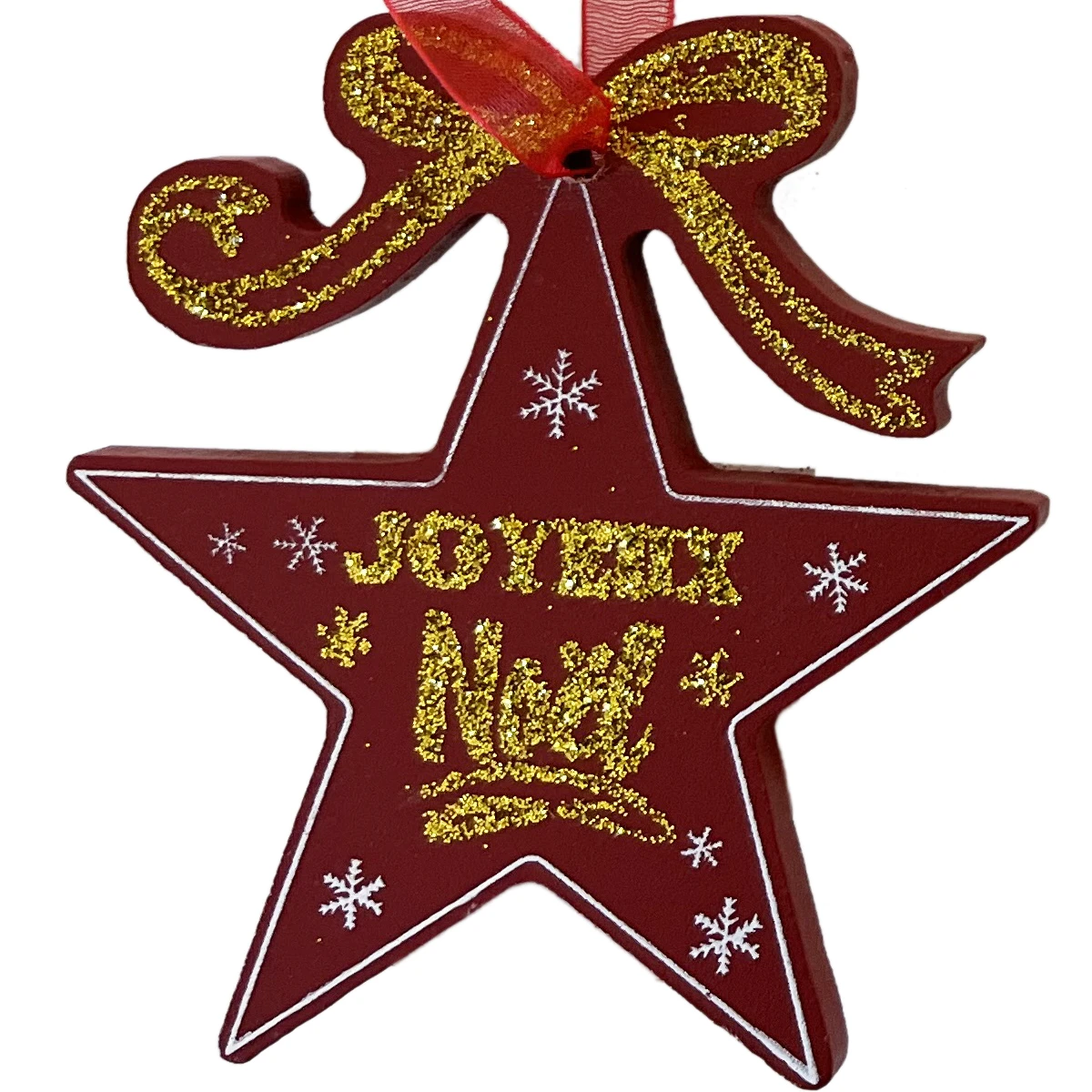 Lot De 3 Décorations De Sapin En Bois Pailleté