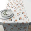 Chemin De Table Oiseaux Robin Family En Coton - 40 X 150 Cm