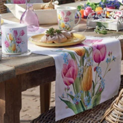 Chemin De Table Bouquet De Tulipes En Coton - 40 X 150 Cm