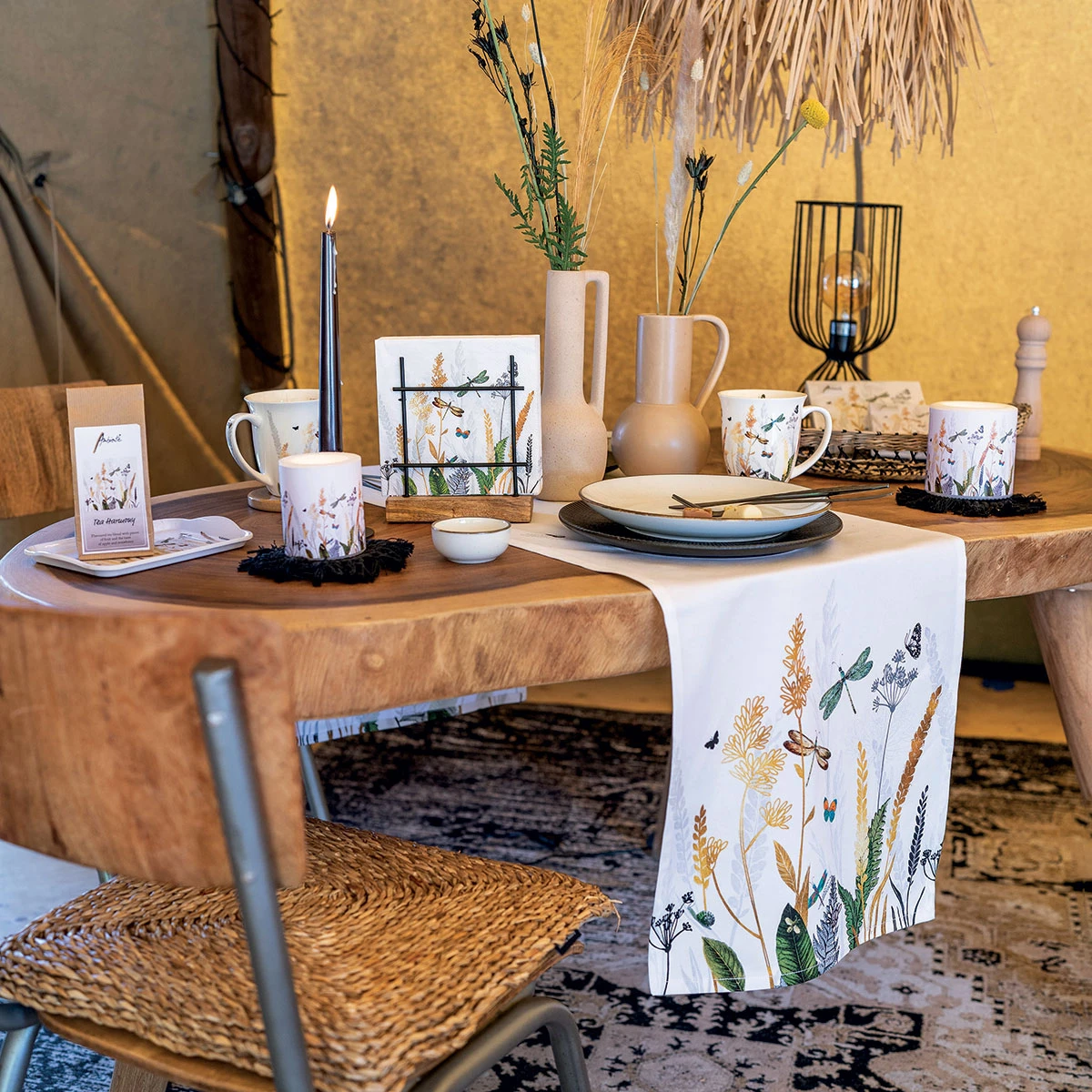 Chemin De Table Libellules En Coton - 40 X 150 Cm