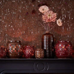 Grand Photophore Flower En Céramique Bordeaux