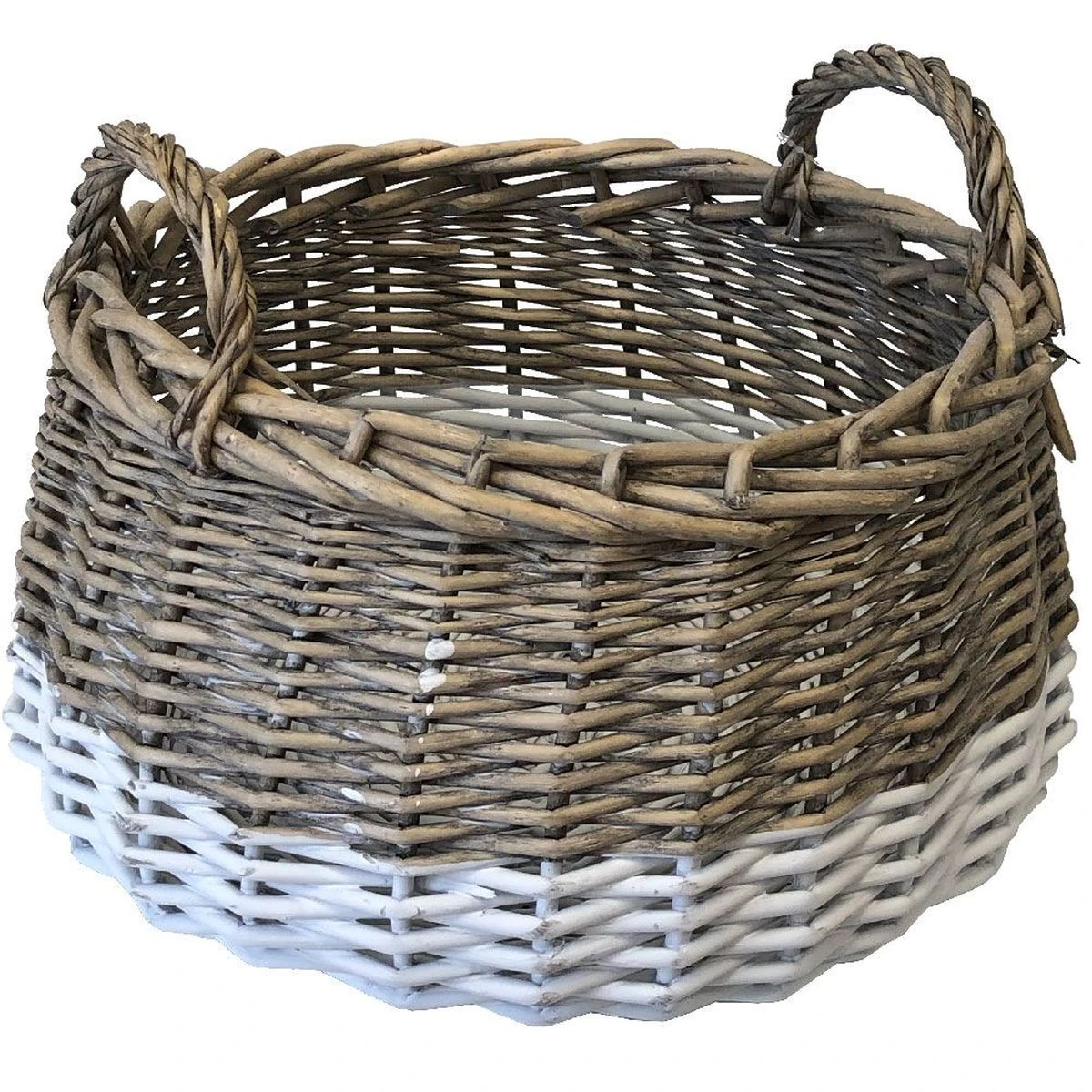 Panière Ronde En Osier Blanc Et Naturel 35 Cm