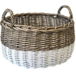 Panière Ronde En Osier Blanc Et Naturel 42 Cm