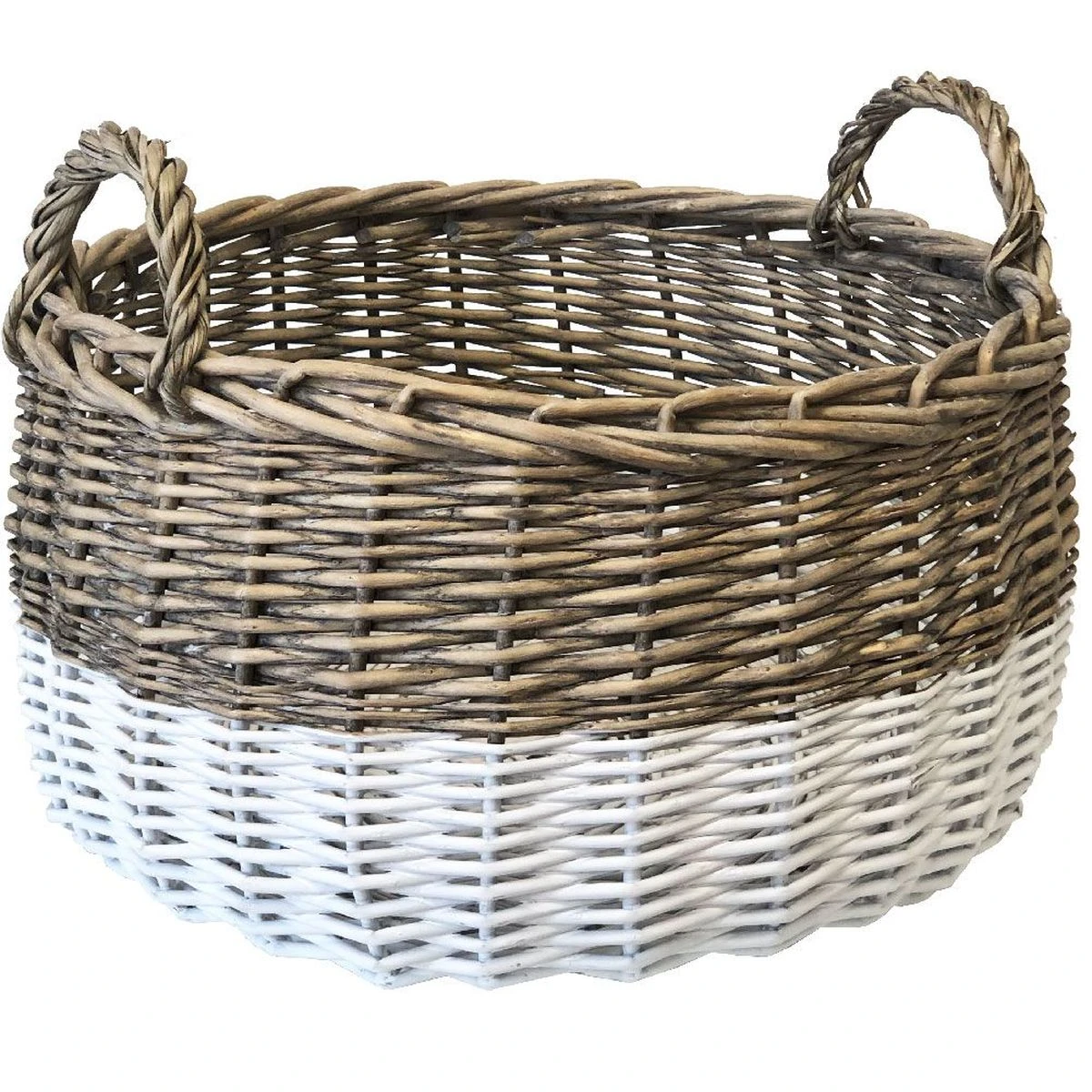 Panière Ronde En Osier Blanc Et Naturel 42 Cm