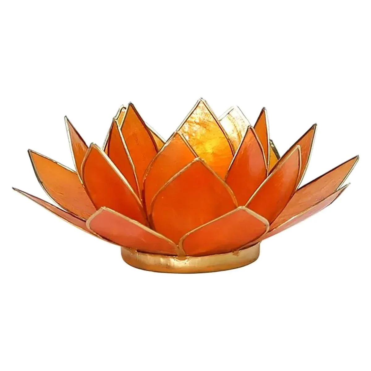 Photophore Fleur De Lotus Orange Finition Dorée Chakra 2 – Image 2