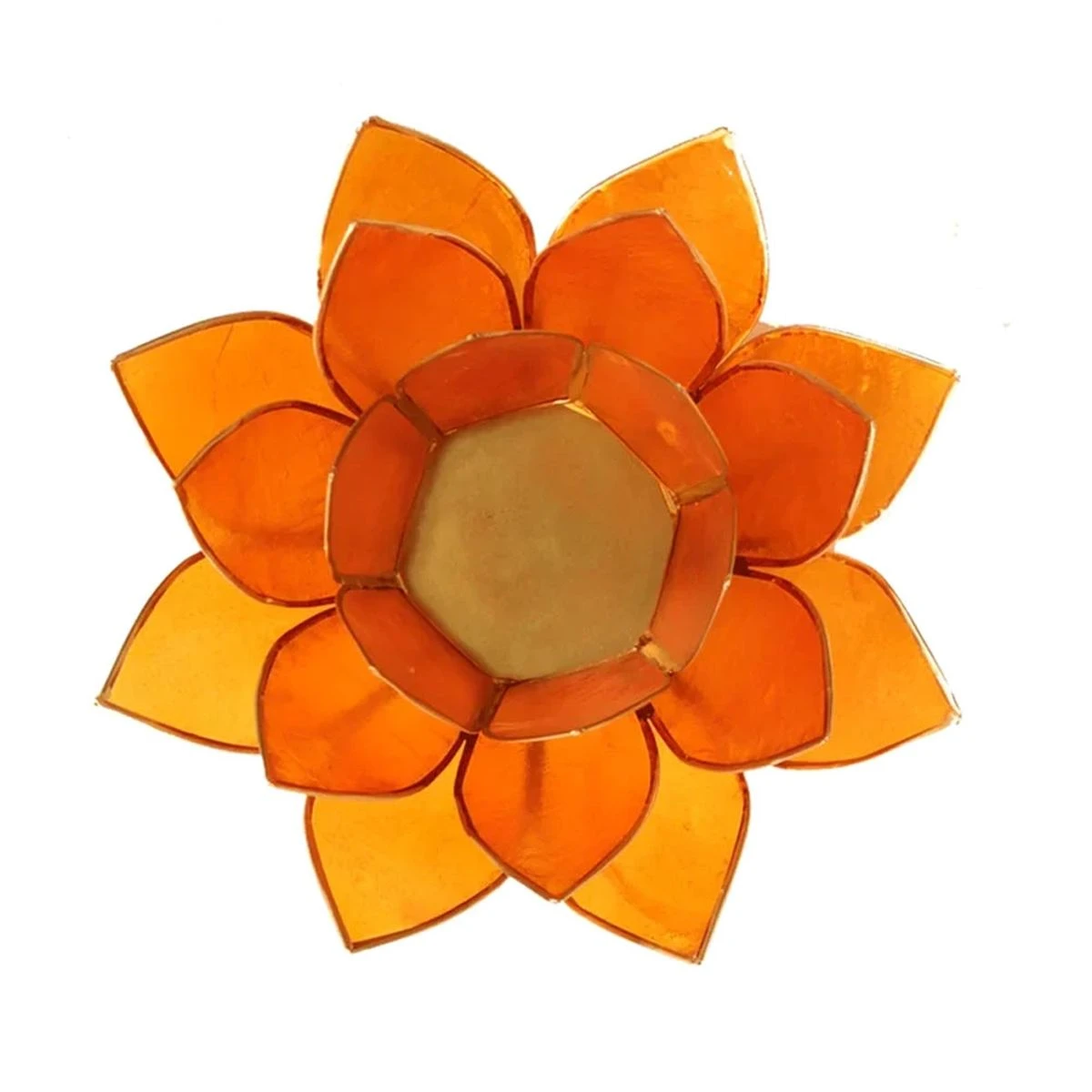 Photophore Fleur De Lotus Orange Finition Dorée Chakra 2