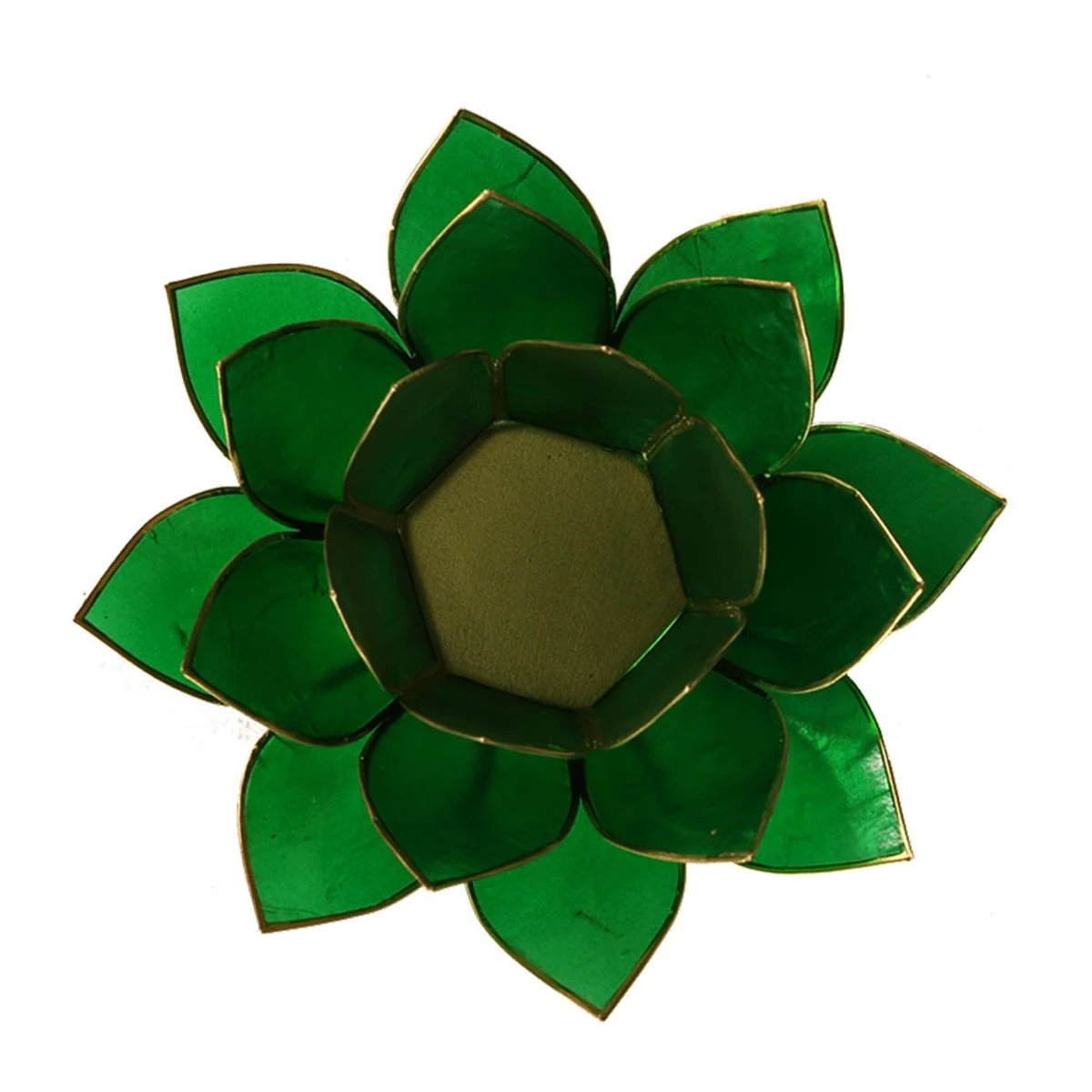 Photophore Fleur De Lotus Vert Finition Dorée Chakra 4