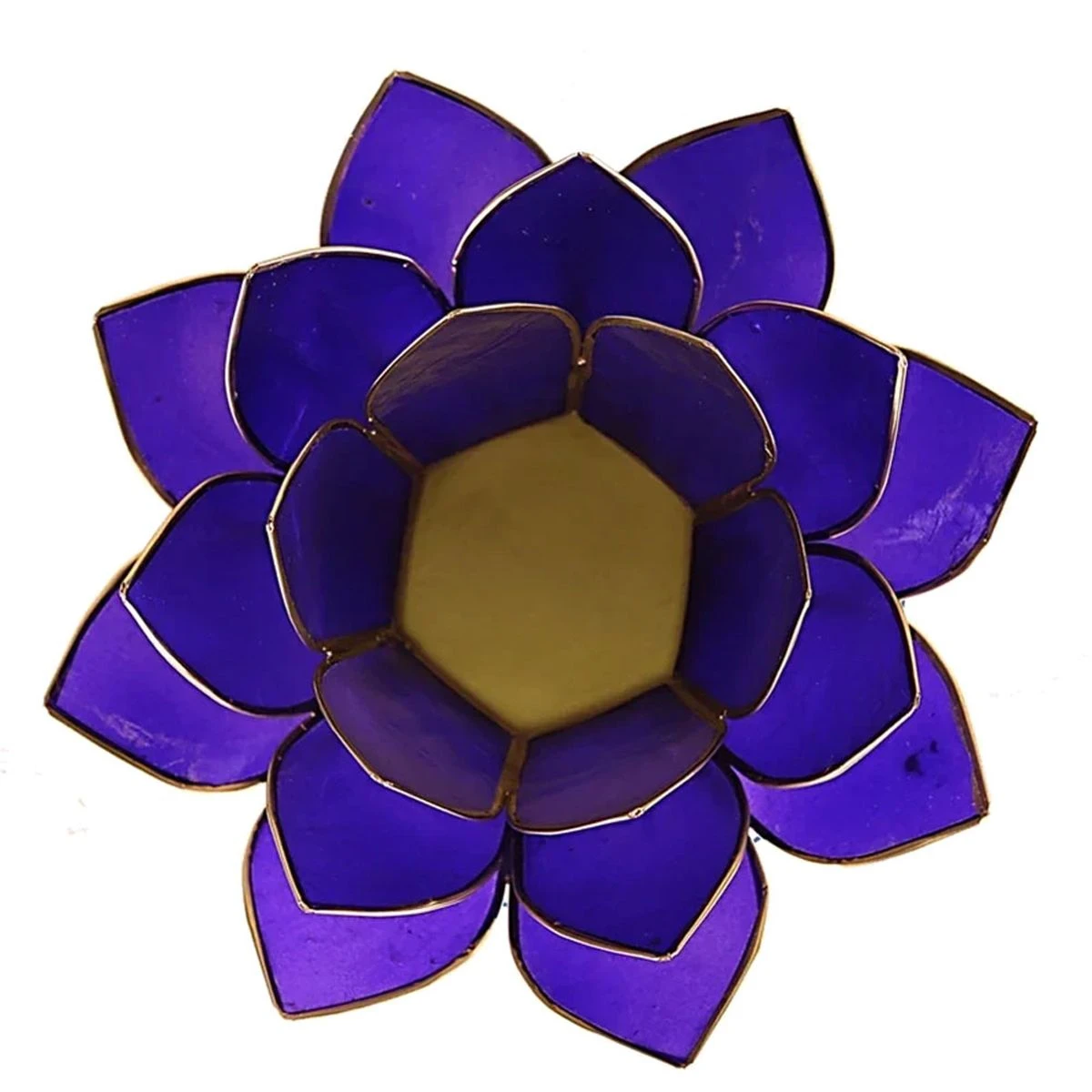 Photophore Fleur De Lotus Indigo Finition Dorée Chakra 6