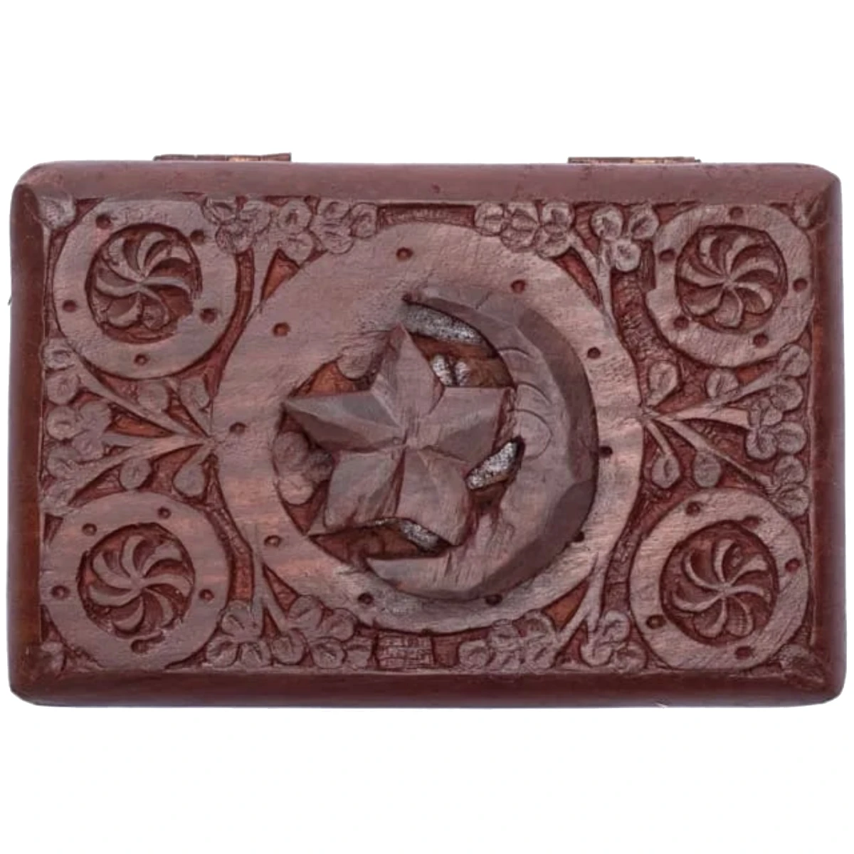 Boite Pour Tarots Lune étoile En Bois Sculpté 15.5 Cm – Image 2