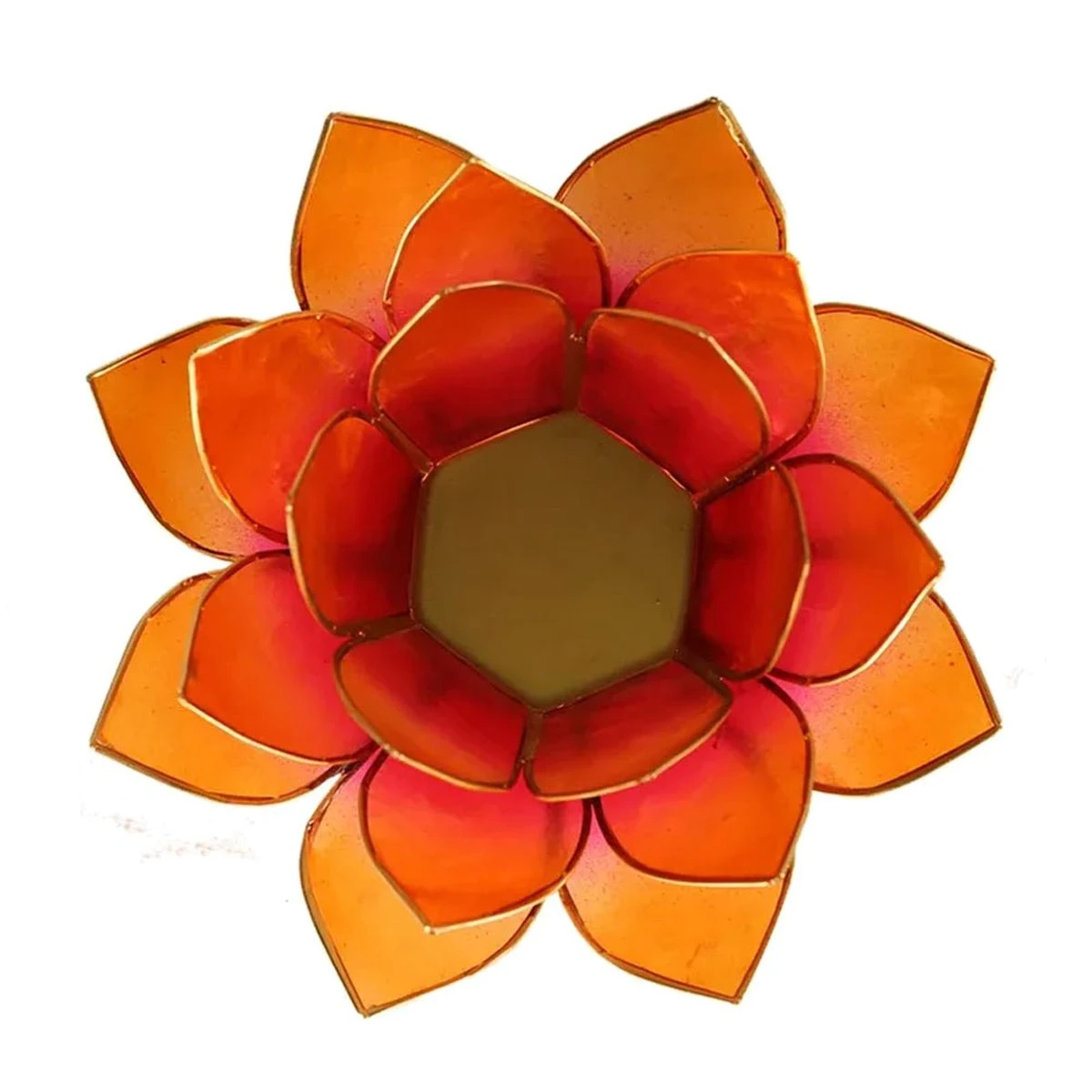 Photophore Fleur De Lotus Orange Rosé Finition Dorée Chakra 2