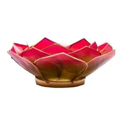 Photophore Pétales De Lotus Rose Et Vert Finition Dorée