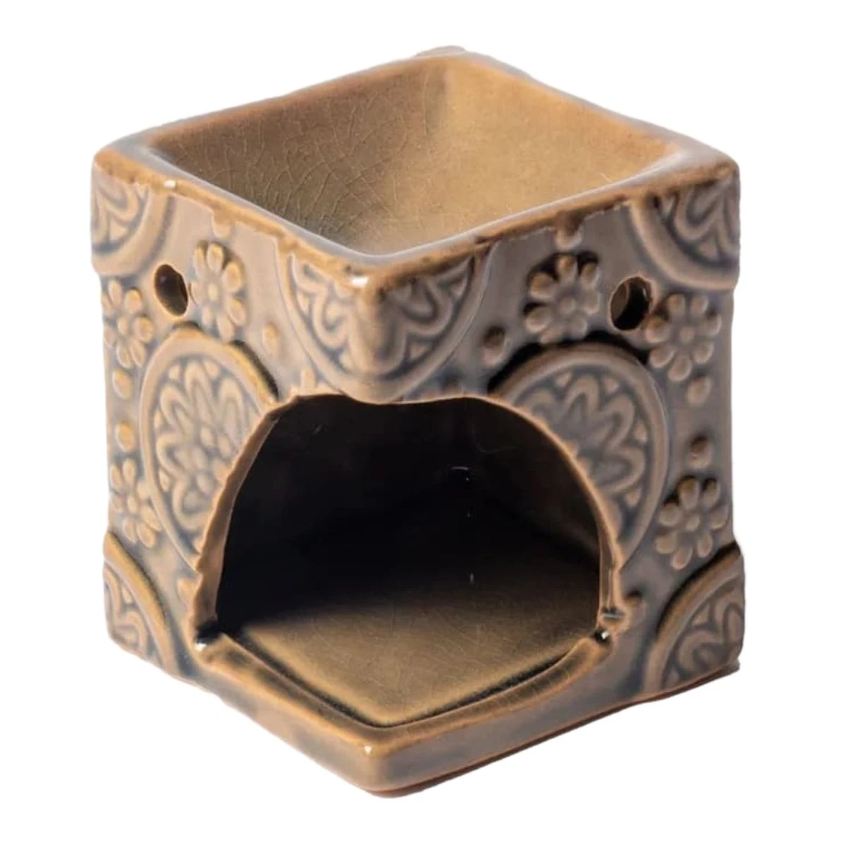 Brûleur Cire à Fondre Aromatique Marron - Fleurs