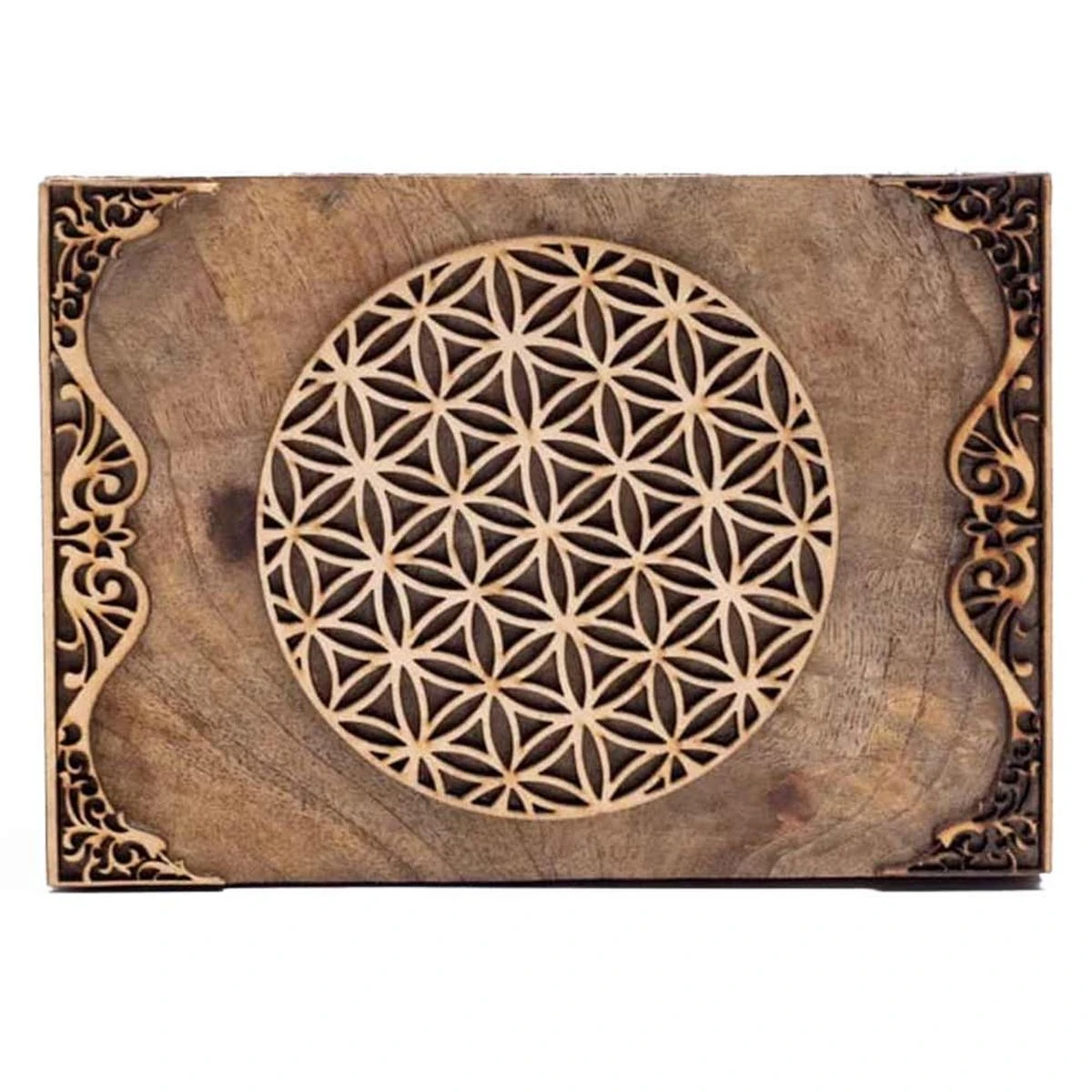 Boite Pour Tarots Fleur De Vie En Bois De Manguier 18 Cm – Image 2