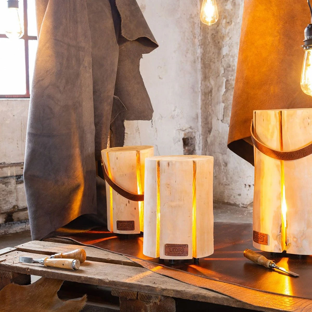 Lampe Tronc En Cerisier Véritable Faite à La Main 30 Cm – Image 2