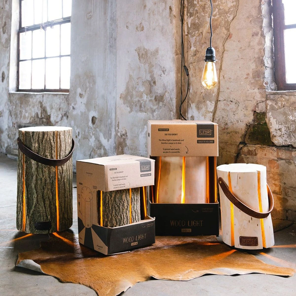 Lampe Tronc En Cerisier Véritable Faite à La Main 30 Cm – Image 3