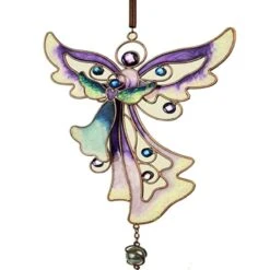 Carillon à Vent Ange Violet En Métal Et Verre